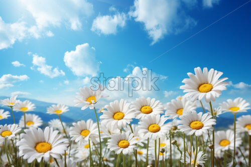 Generative AI a row of daisies and some daisies flowers close up - Starpik Stock