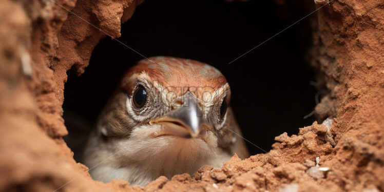 Generative AI a sparrow poking its head out of its burrow - Starpik Stock