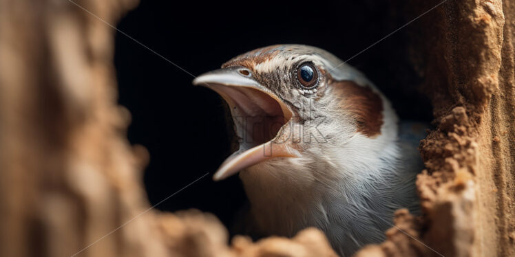 Generative AI a sparrow poking its head out of its burrow - Starpik Stock