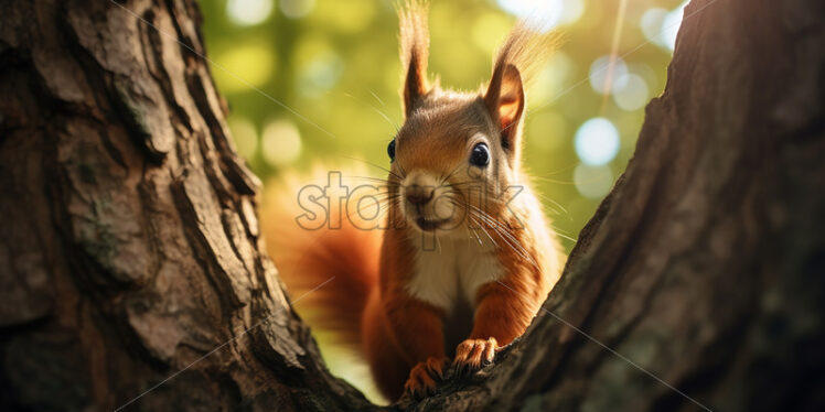 Generative AI a squirrel climbing a tree - Starpik Stock