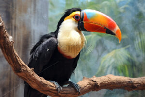 Generative AI a toucan bird sitting on a branch - Starpik Stock