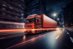 Generative AI a truck speeding down a street - Starpik Stock