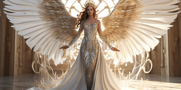 Generative AI a warrior angel girl with wings - Starpik Stock