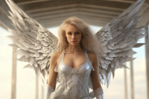 Generative AI a warrior angel girl with wings - Starpik Stock