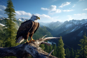 Generative AI an adult eagle perched on the top of a dry pine tree - Starpik Stock