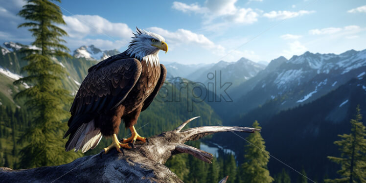 Generative AI an adult eagle perched on the top of a dry pine tree - Starpik Stock