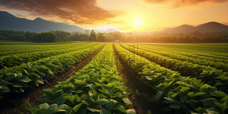 Generative AI an agricultural plantation in a field at sunset - Starpik Stock