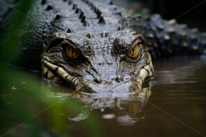 Generative AI an alligator poking its head out of the water - Starpik Stock
