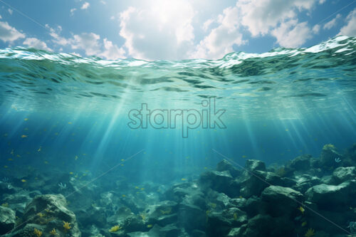 Generative AI an aquatic landscape that represents the bottom of a water basin - Starpik Stock