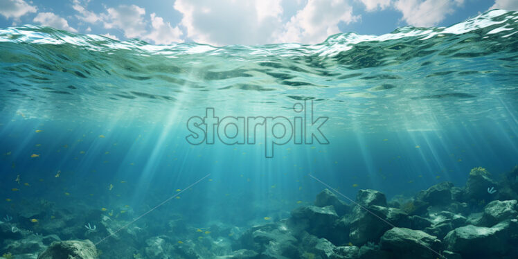 Generative AI an aquatic landscape that represents the bottom of a water basin - Starpik Stock