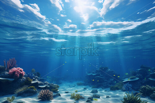 Generative AI an aquatic landscape that represents the bottom of a water basin - Starpik Stock