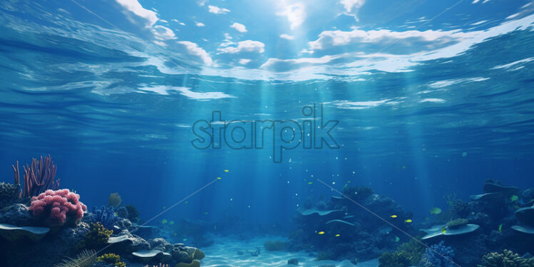 Generative AI an aquatic landscape that represents the bottom of a water basin - Starpik Stock