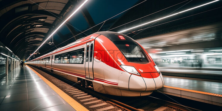 Generative AI an electric train going at high speed, photo created with long exposure time - Starpik Stock