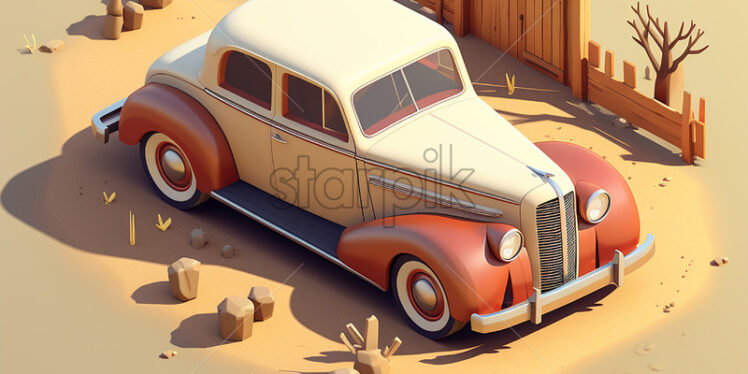 Generative AI an old car created in 3d isometric style - Starpik Stock