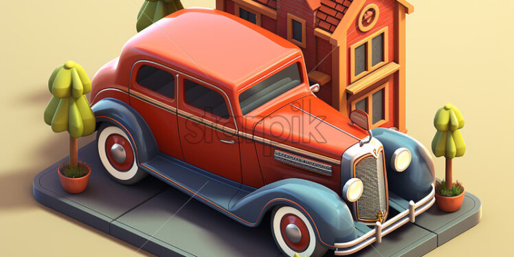 Generative AI an old car created in 3d isometric style - Starpik Stock