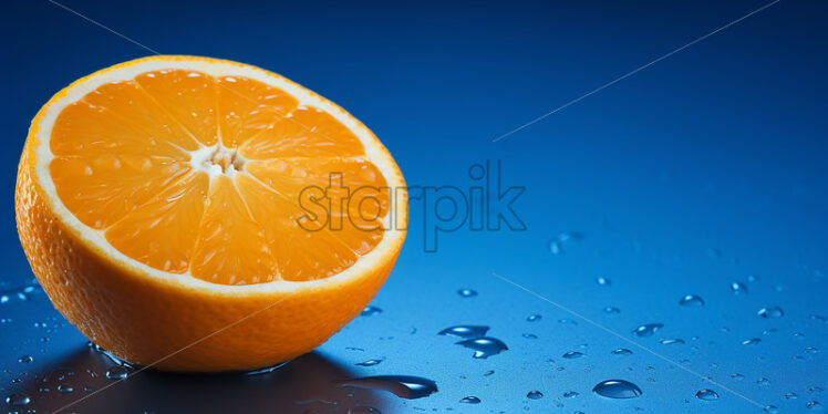 Generative AI an orange fruit on a blue surface - Starpik Stock