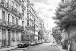 Generative AI an urban landscape made on one of the beautiful streets of Paris - Starpik Stock