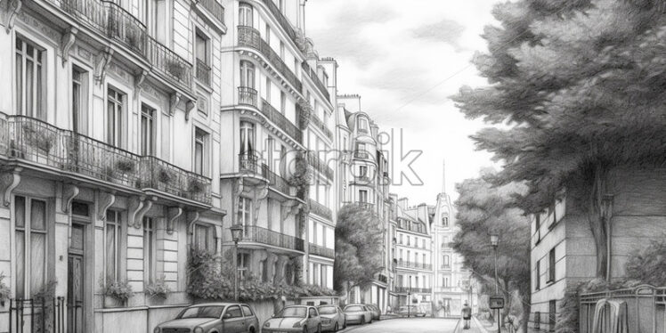 Generative AI an urban landscape made on one of the beautiful streets of Paris - Starpik Stock