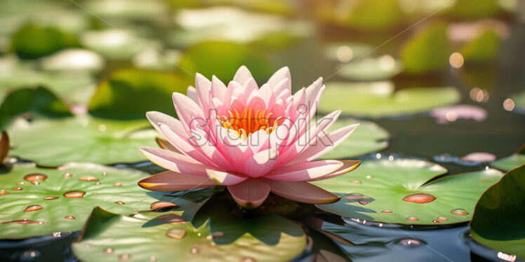 Generative AI beautiful water lily flowers that are on a lake - Starpik Stock