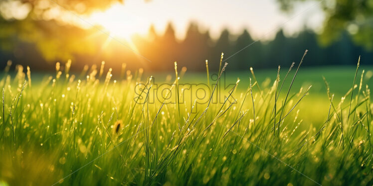 Generative AI blades of grass on a plain, close-up photo - Starpik Stock