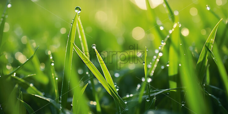 Generative AI blades of grass on which there is dew close up - Starpik Stock