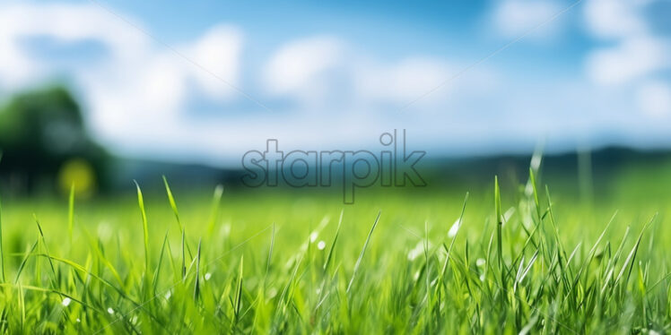 Generative AI blades of grass that can be seen up close in a clearing - Starpik Stock