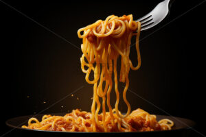 Generative AI delicious spaghetti on a fork - Starpik Stock