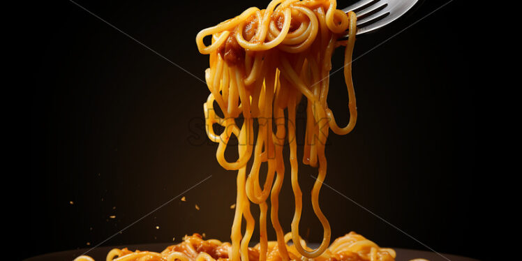 Generative AI delicious spaghetti on a fork - Starpik Stock