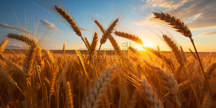 Generative AI ears of wheat on a nearby field - Starpik Stock