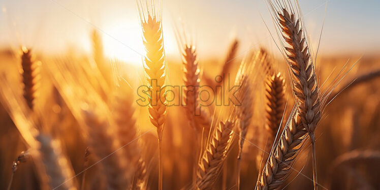 Generative AI ears of wheat on a nearby field - Starpik Stock