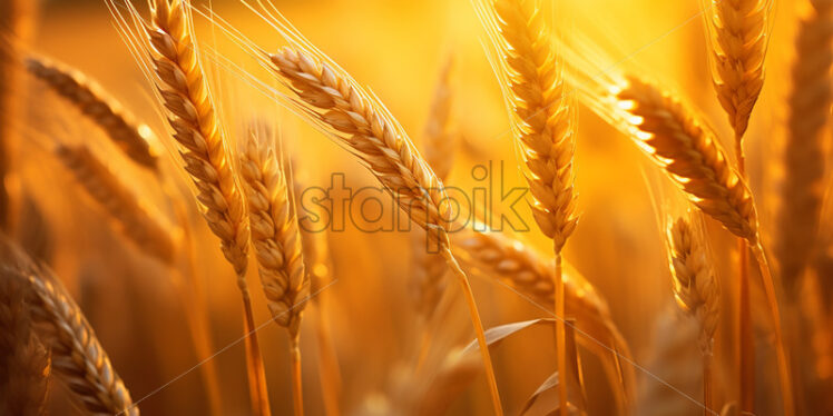 Generative AI ears of wheat on a nearby field - Starpik Stock