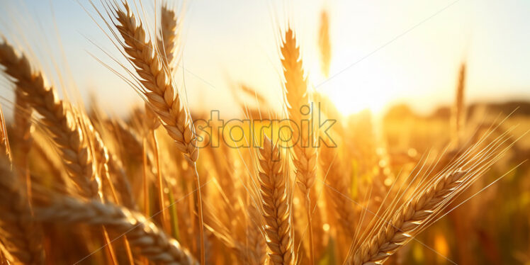 Generative AI ears of wheat on a nearby field - Starpik Stock