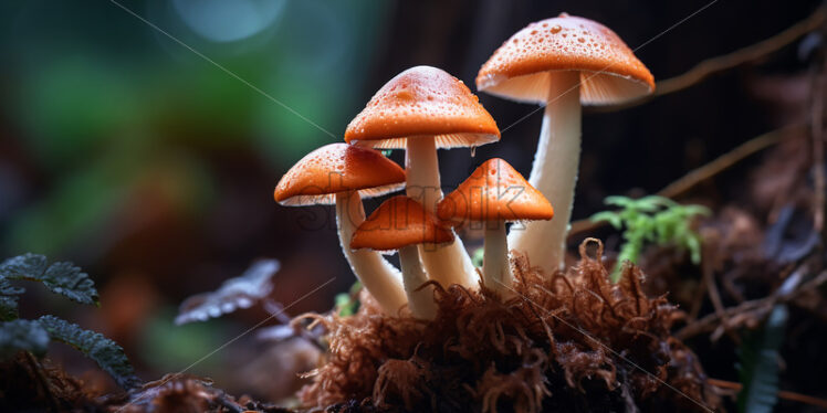 Generative AI forest mushrooms that grow near a tree - Starpik Stock