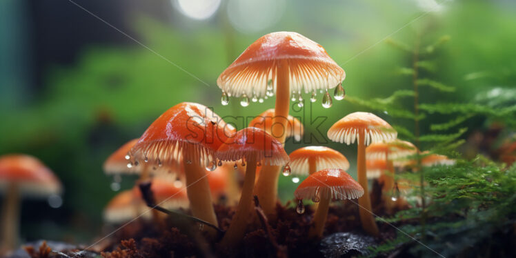 Generative AI forest mushrooms that grow near a tree - Starpik Stock