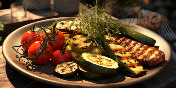 Generative AI fresh vegetables cooked on the grill - Starpik Stock