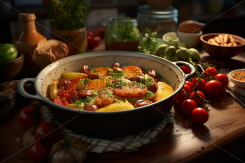 Generative AI healthy meal of potatoes with vegetables in a bowl - Starpik Stock