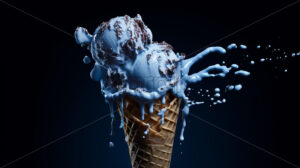 Generative AI ice cream on melting cone, on a black background - Starpik Stock