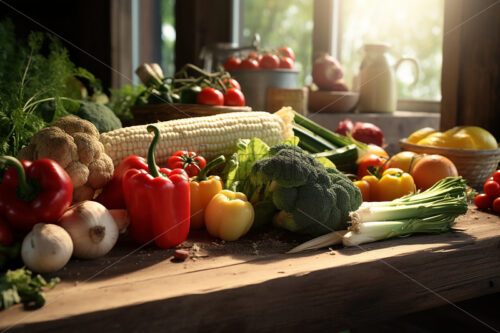 Generative AI on a table there are many types of fresh vegetables - Starpik Stock