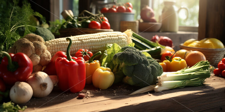 Generative AI on a table there are many types of fresh vegetables - Starpik Stock