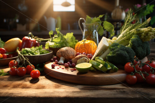 Generative AI on a table there are many types of fresh vegetables - Starpik Stock