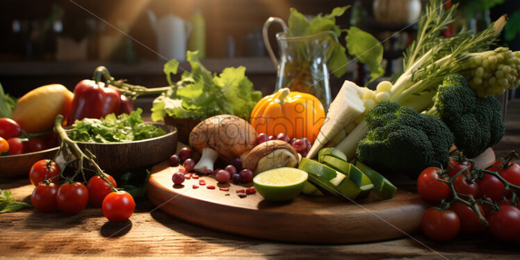 Generative AI on a table there are many types of fresh vegetables - Starpik Stock