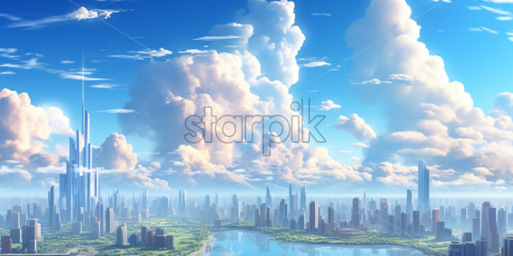 Generative AI some beautiful clouds above a city - Starpik Stock