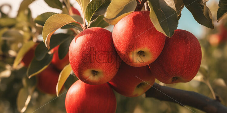 Generative AI some delicious ripe apples on a branch - Starpik Stock