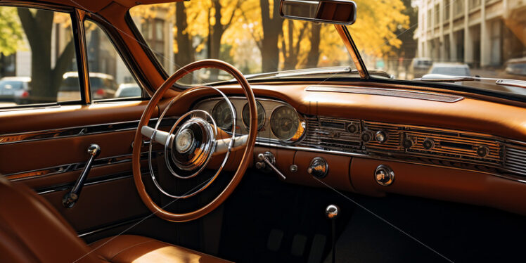 Generative AI the interior of a retro car - Starpik Stock