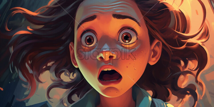 Generative AI the portrait of a 10-year-old girl who is scared - Starpik Stock