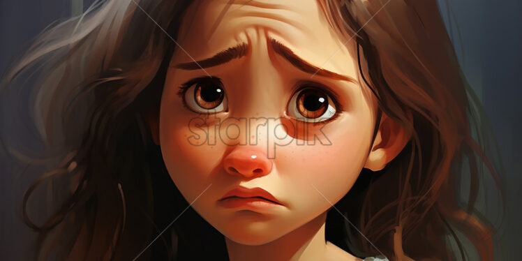 Generative AI the portrait of a crying 10-year-old girl - Starpik Stock