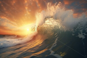 Generative AI the waves of an ocean at sunset - Starpik Stock