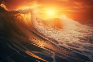 Generative AI the waves of an ocean at sunset - Starpik Stock