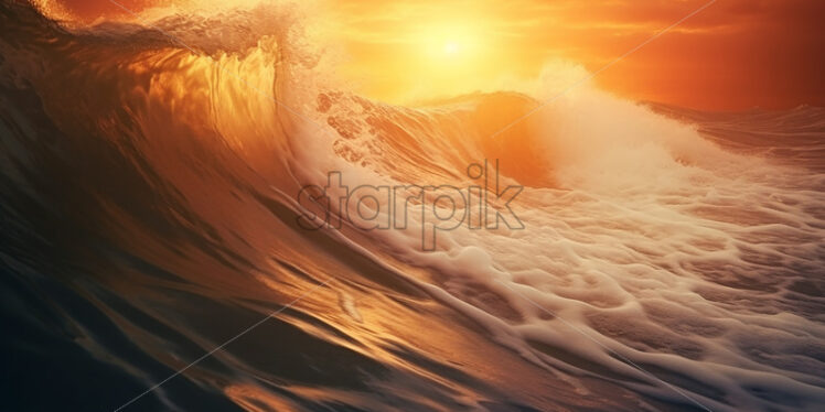 Generative AI the waves of an ocean at sunset - Starpik Stock