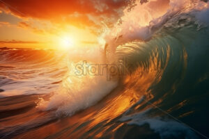 Generative AI the waves of an ocean at sunset - Starpik Stock